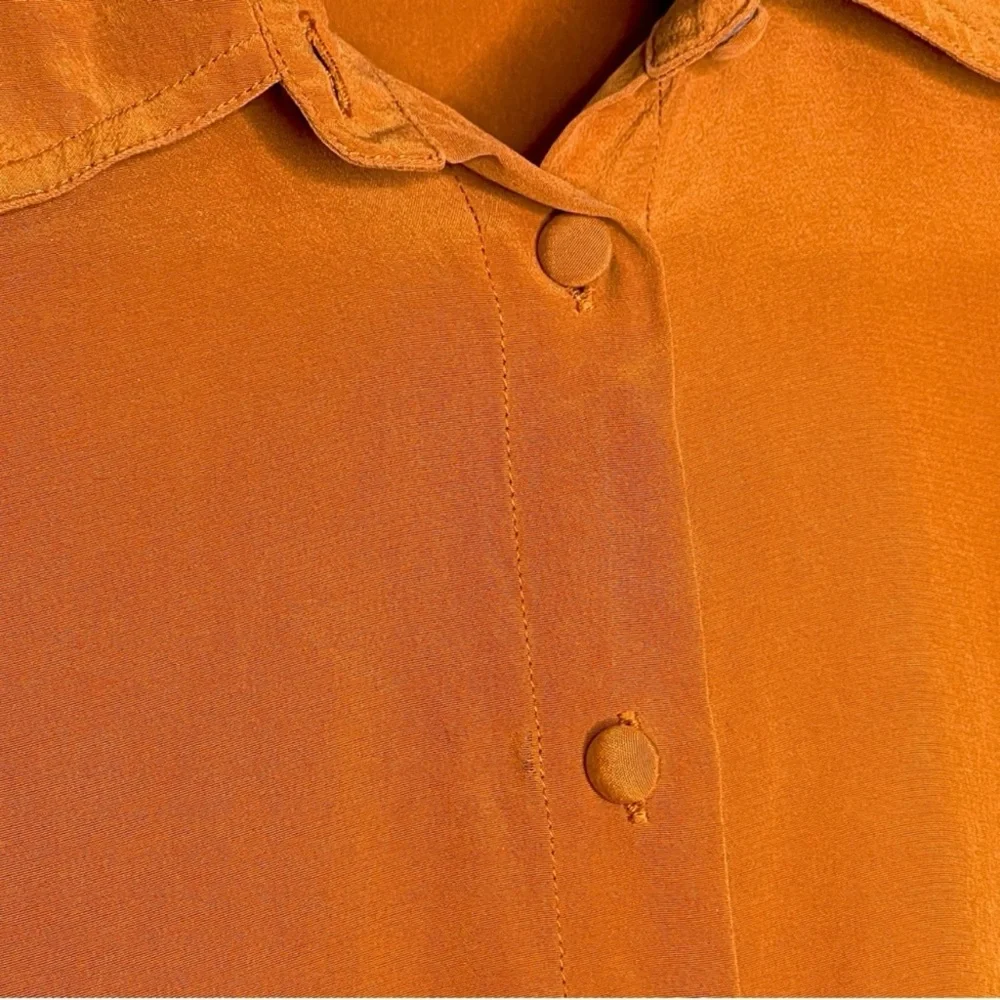 ⭐️ August Max Orange SILK Vintage Button Up Roomy Blouse Womens XS - Picture 6 of 8